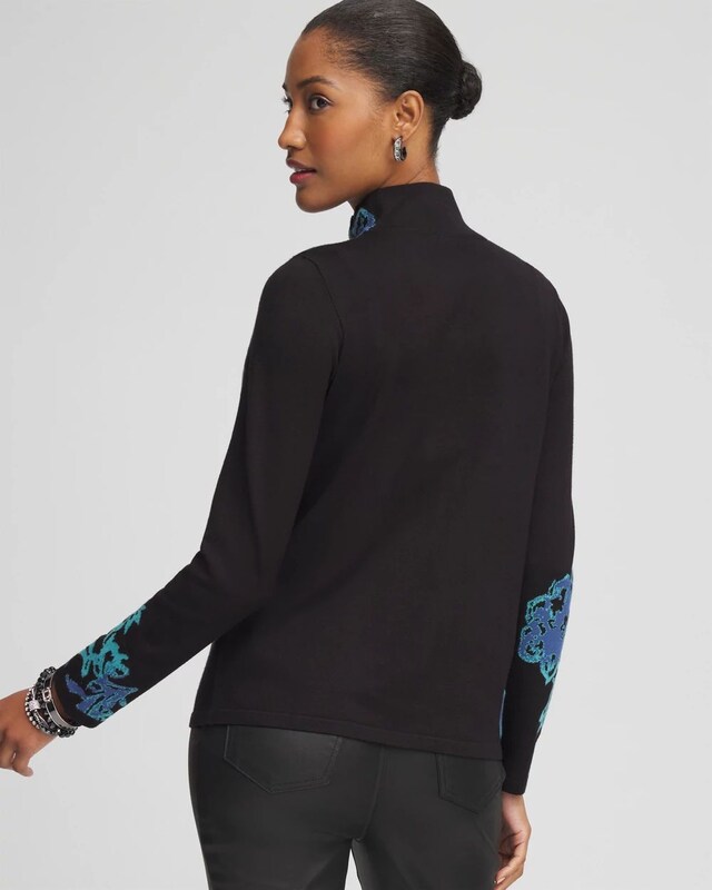 Blue Floral Mockneck Sweater - image 3